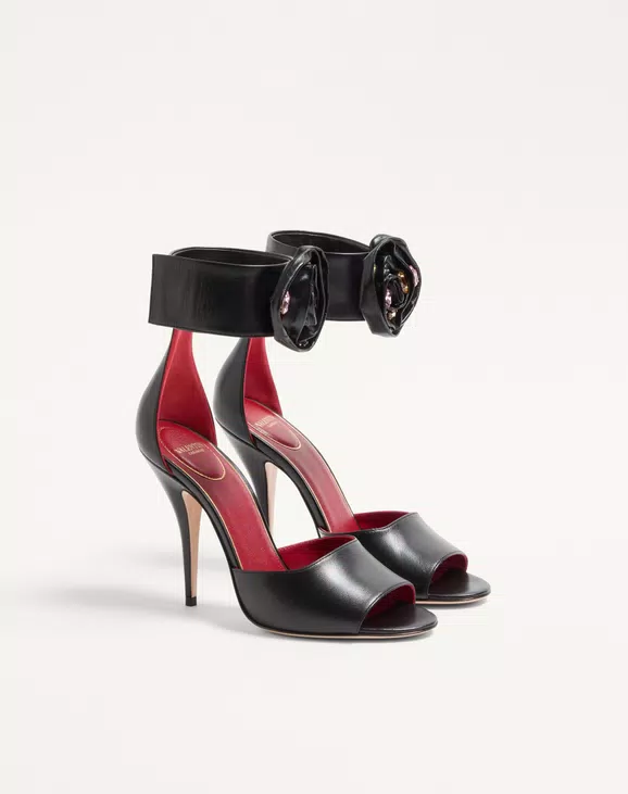 Valentino Drip Rose Kidskin Sandal With Crystals 105Mm - Image 6